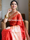 Banarasee Handwoven Semi-Chiffon Saree With Buti Design & Broad Floral Border-Rust Orange