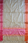Banarasee Tissue Mirror Work Saree With Pink Silk Blouse-Silver