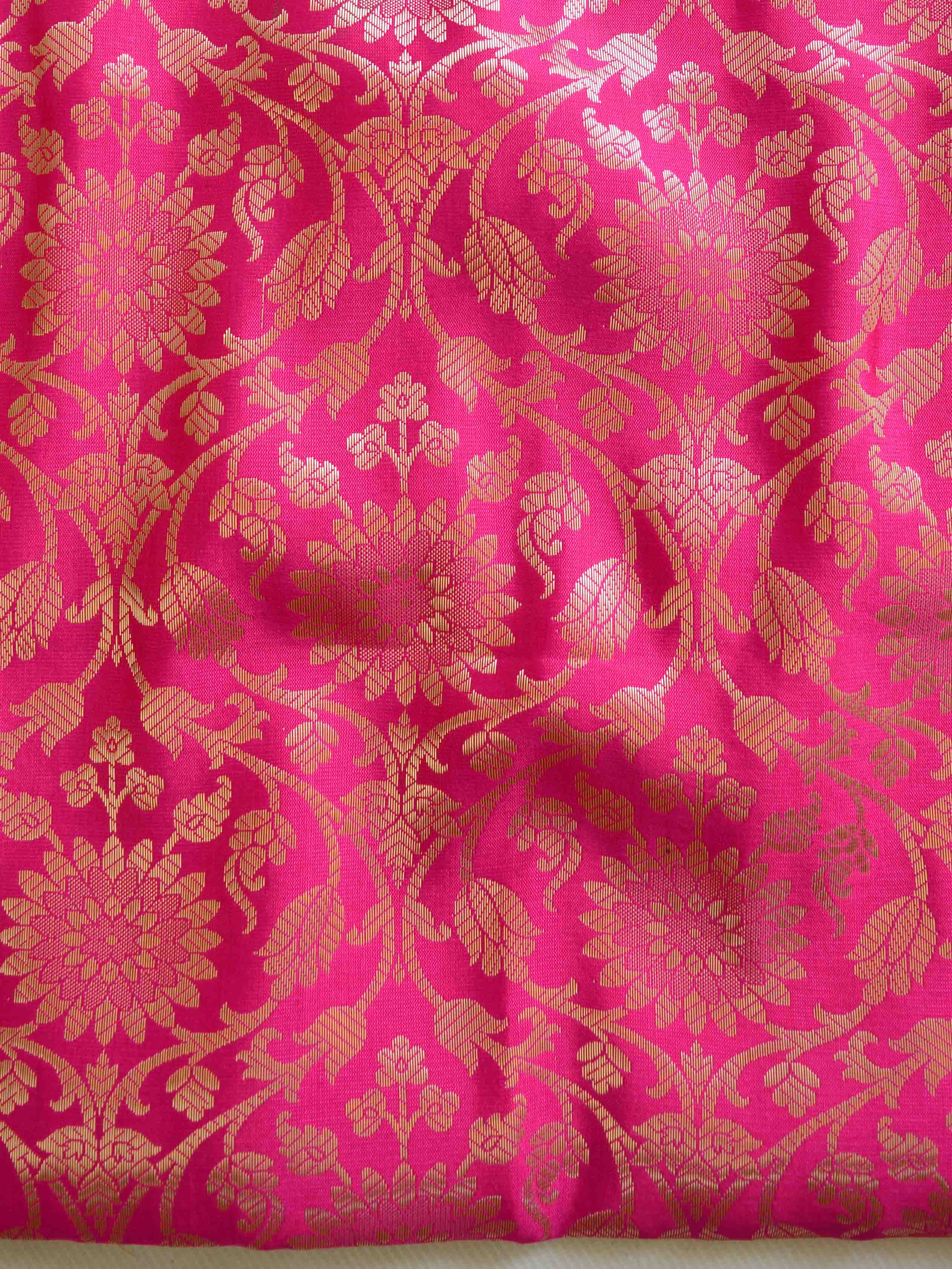Banarasee Tissue Mirror Work Saree With Pink Silk Blouse-Silver