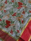 Banarasee Chanderi Cotton Dupatta With Hand-Block Printed Floral Design-White