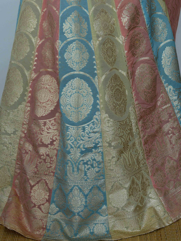 Banarasee Handwoven Silk Cotton Unstitched Lehenga Dupatta & Blouse Fabric-Multicolor