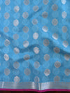 Banarasee Chanderi Salwar Kameez Fabric & Dupatta With Silver Zari-Blue & Yellow