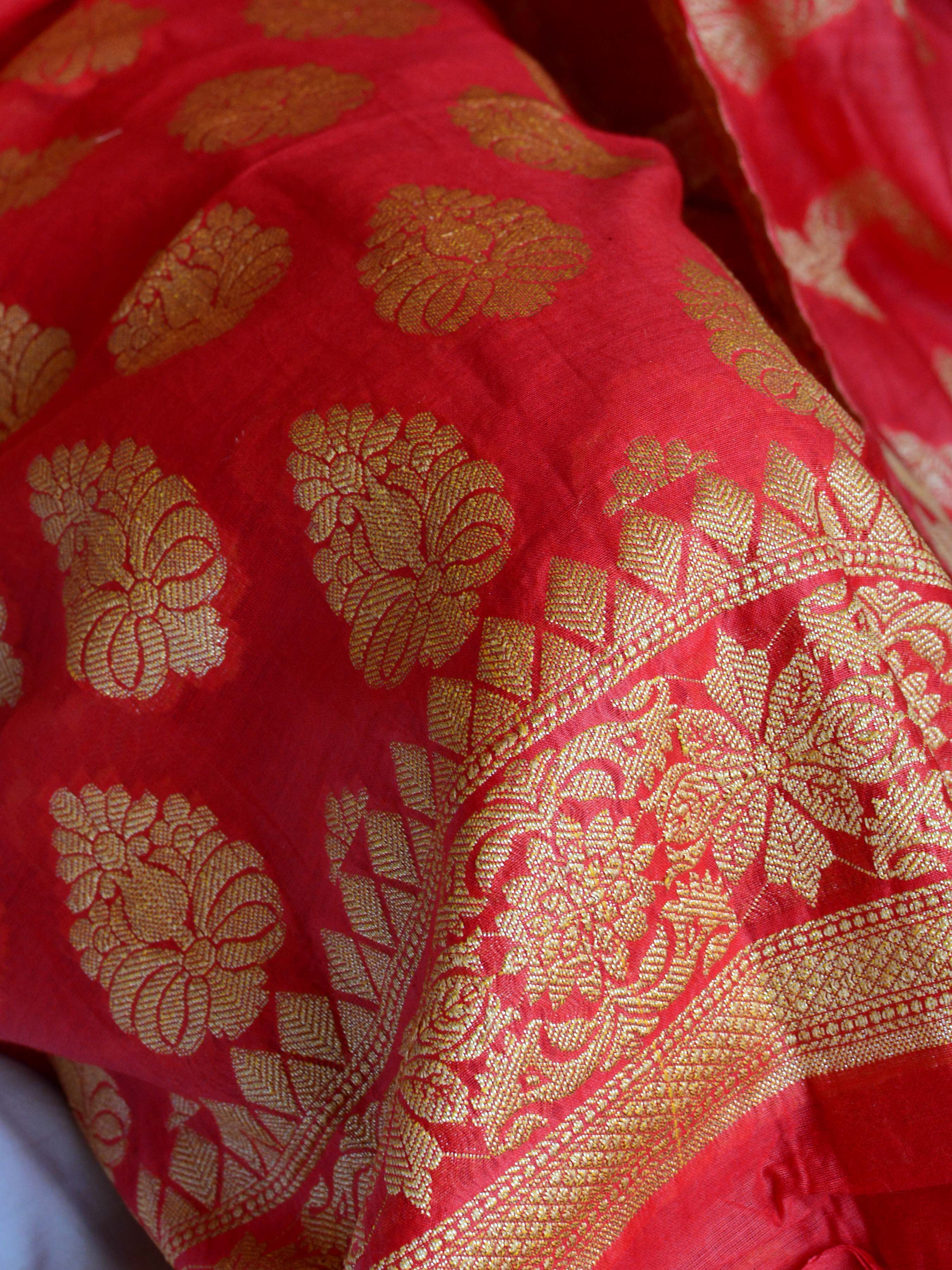 Banarasee Salwar Kameez Glossy Semi Silk Fabric With Zari Jaal Design-Orange & Pink