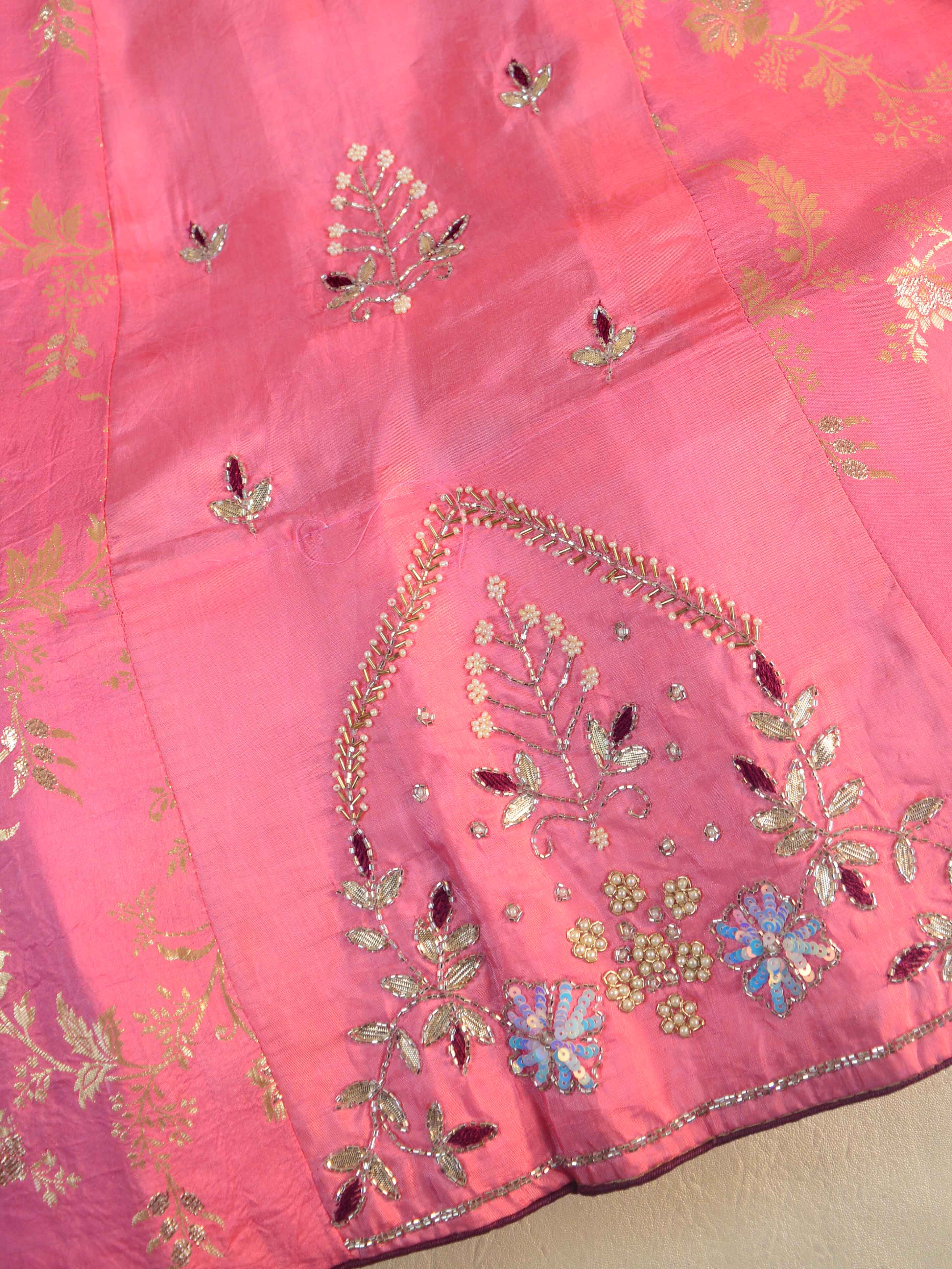 Banarasee Semi-Stitched Katdana & Zardozi Hand-Work Lehenga Blouse & Dupatta-Pink