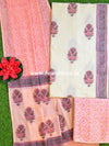Handloom Mul Cotton Handblock Printed Suit Set-Cream & Peach