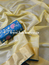 Banarasee Handwoven Plain Organza Tissue Saree With Silk Brocade Blouse-Yellow
