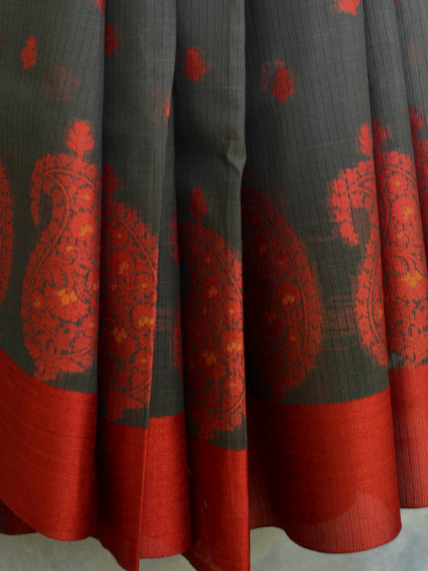 Banarasee Cotton Silk Saree Resham Buti Design & Border-Black