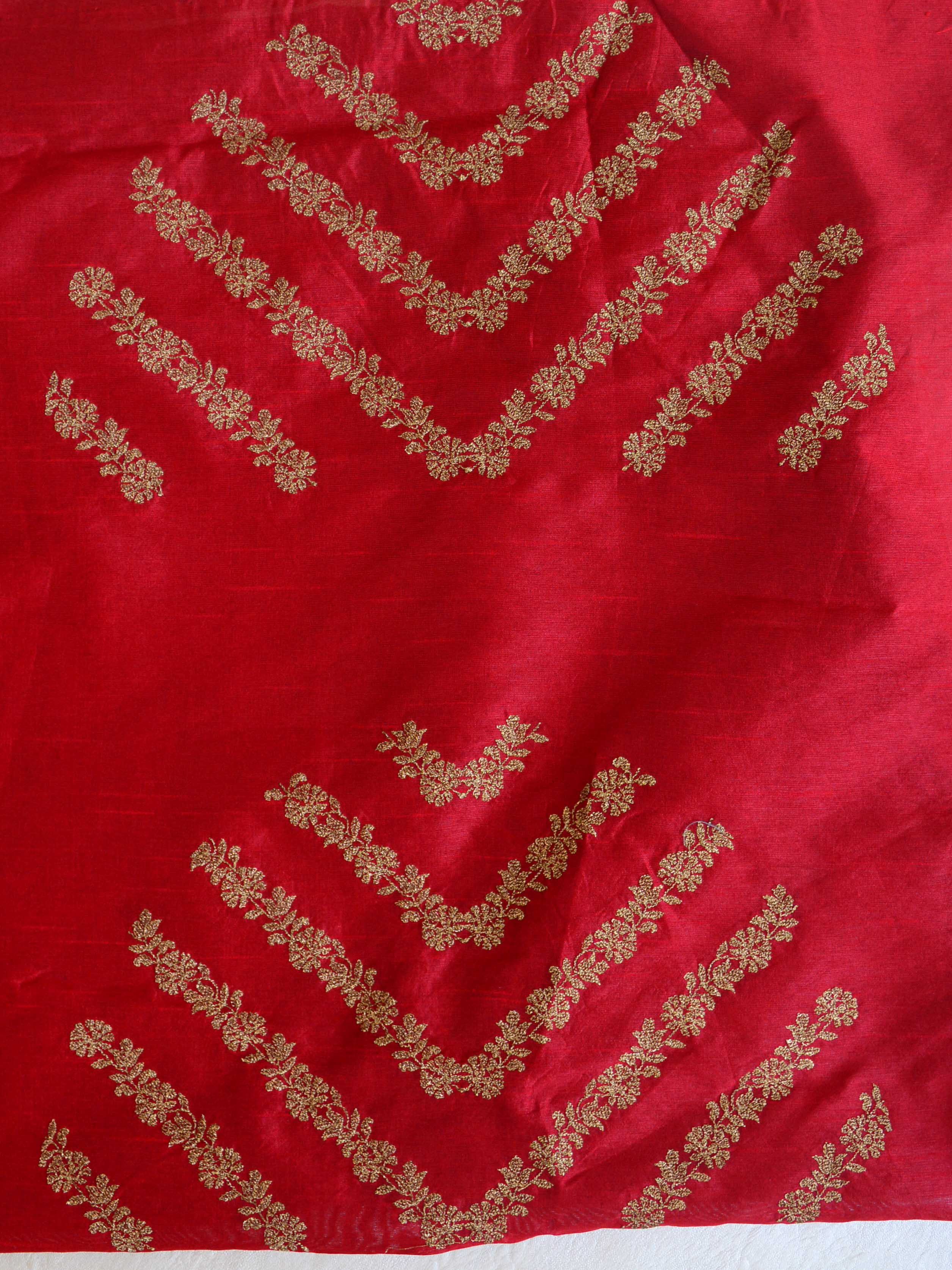 Banarasee Chiffon Blend Saree Chunri Print Zari Embroidered Border & Silk Blouse-Red