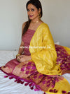 Banarasee Salwar Kameez Glossy Semi Silk Fabric With Zari Jaal Design-Violet & Yellow