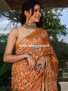 Bhagalpur Handloom Pure Linen Cotton Hand-Dyed Batik Pattern Saree-Light Brown