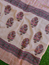Handloom Mul Cotton Handblock Printed Suit Set-Cream & Peach