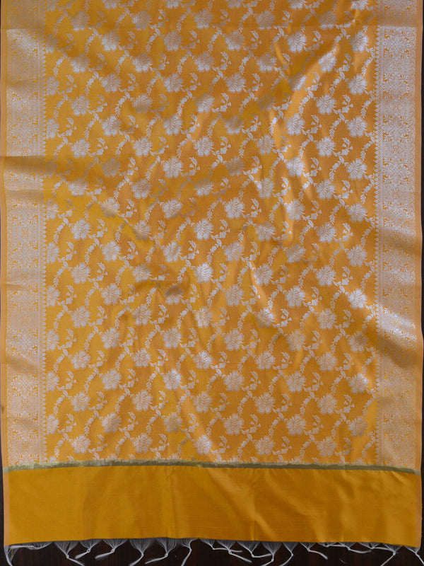 Banarasee Chanderi Salwar Kameez Fabric & Dupatta With Silver Zari-Blue & Yellow