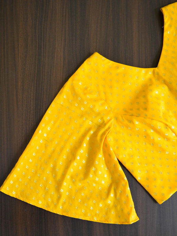 Banarasee Pure Silk Brocade Fabric Blouse-Yellow