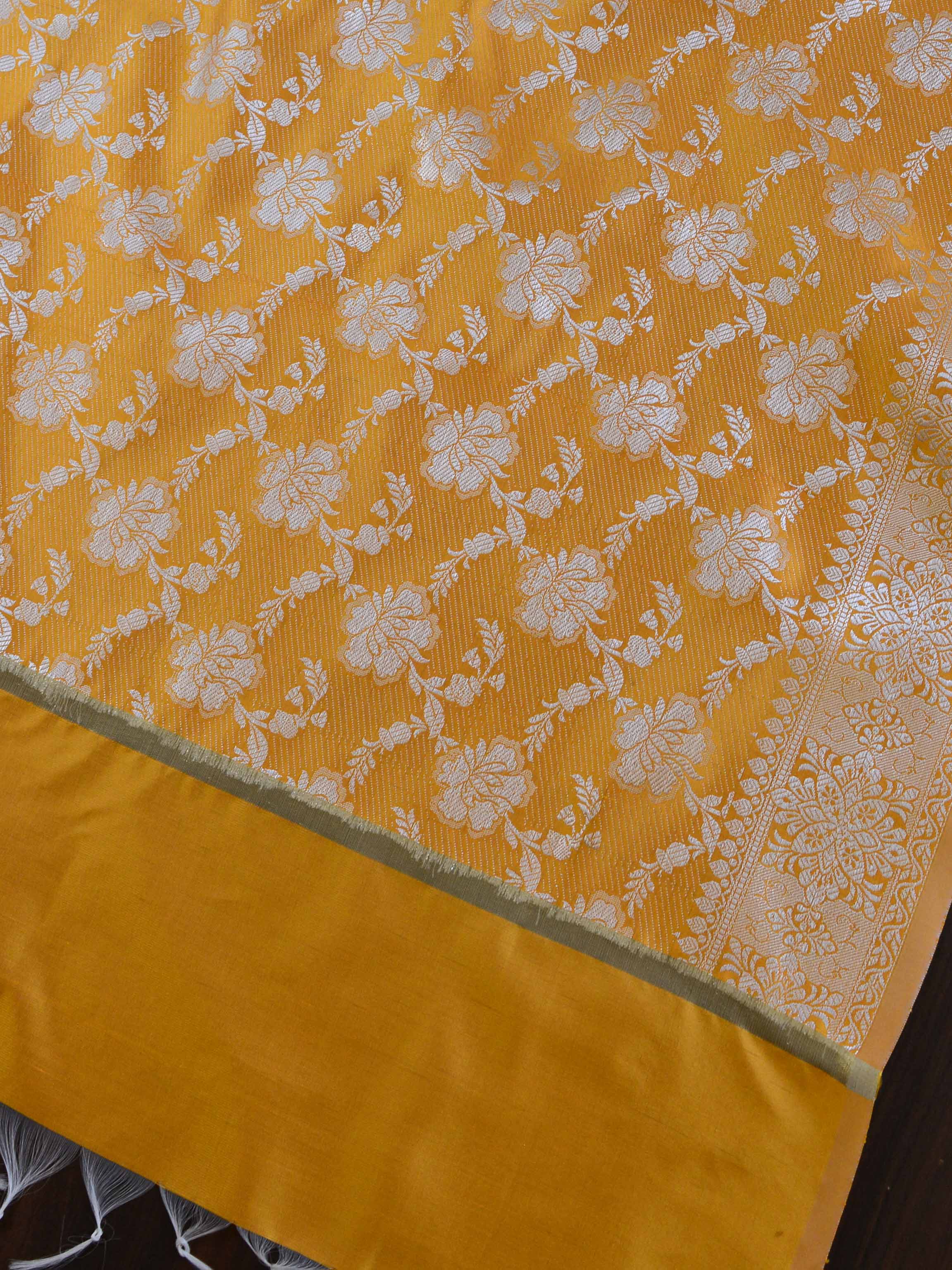Banarasee Chanderi Salwar Kameez Fabric & Dupatta With Silver Zari-Blue & Yellow