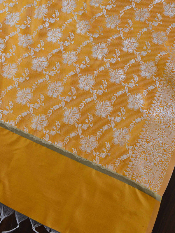Banarasee Chanderi Salwar Kameez Fabric & Dupatta With Silver Zari-Blue & Yellow