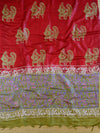 Bhagalpuri Salwar Kameez Glossy Cotton Silk Hand-Block Printed Fabric-Green & Red