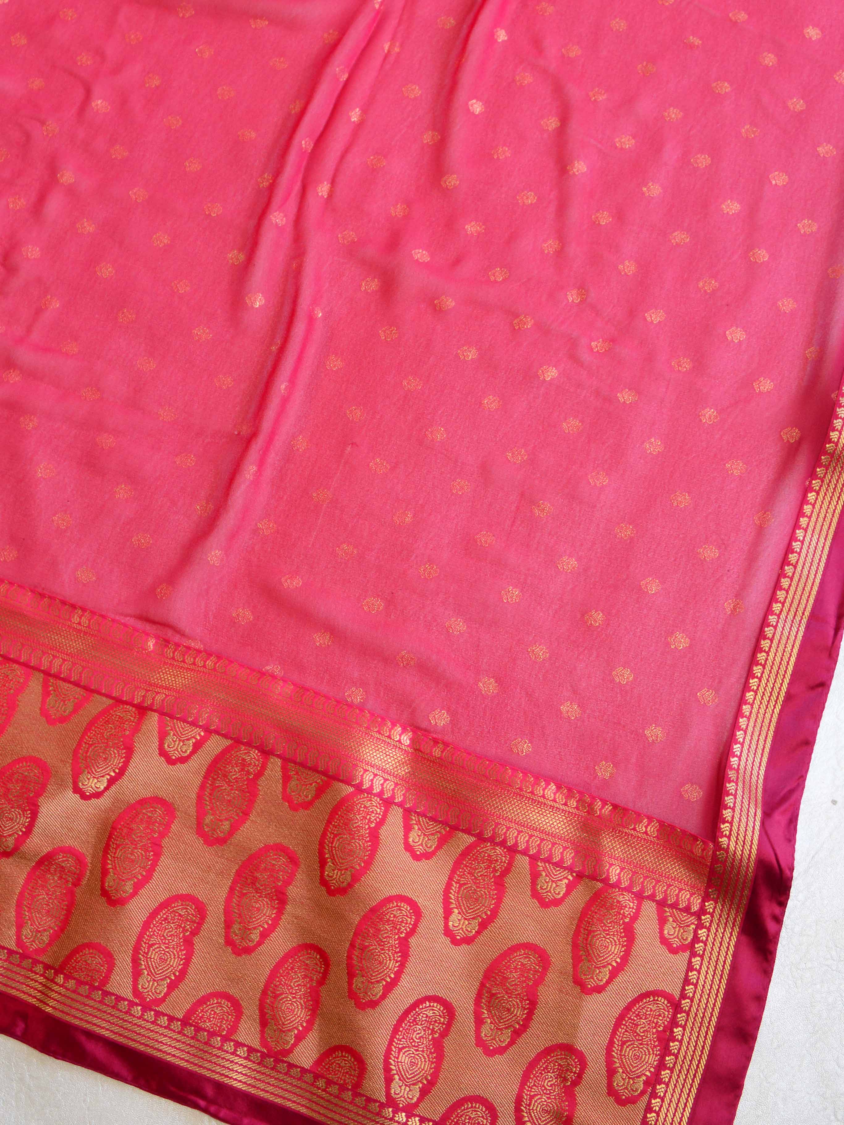 Banarasee Pure Chiffon Saree With Embroidery Work & Paisley Border-Pink