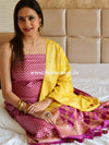 Banarasee Salwar Kameez Glossy Semi Silk Fabric With Zari Jaal Design-Violet & Yellow