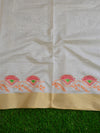 Banarasee  Hand-Embroidery Chanderi Cotton Salwar Kameez Fabric With Contrast Dupatta-Off White