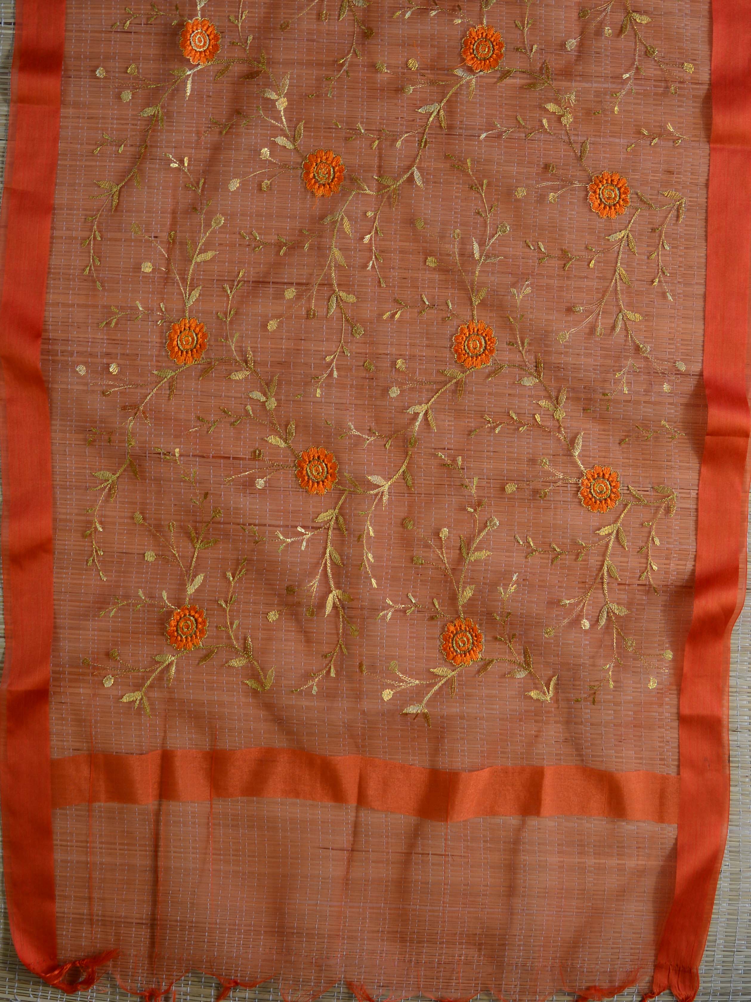 Banarasee Brocade Salwar Kameez Fabric With Organza Dupatta-Green & Orange