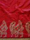 Bhagalpuri Salwar Kameez Glossy Cotton Silk Hand-Block Printed Fabric-Green & Red
