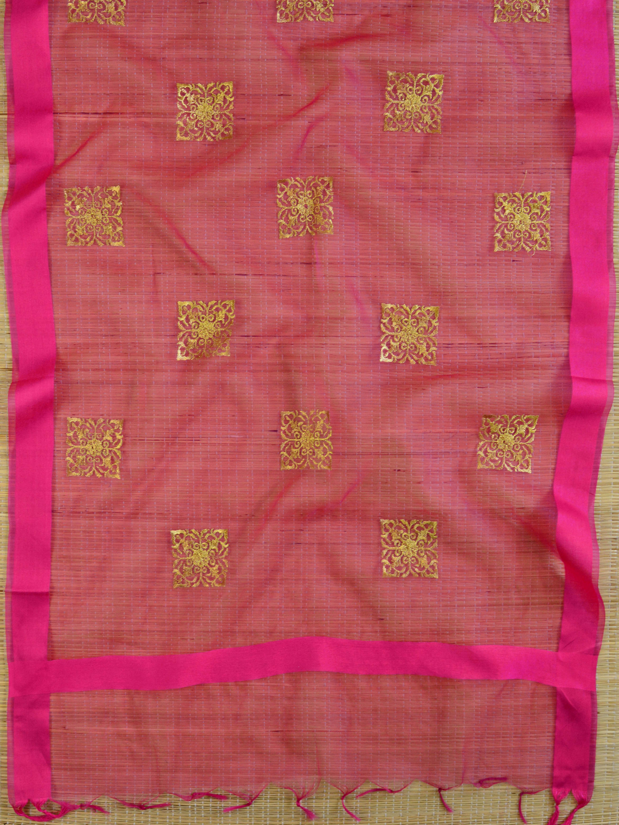 Banarasee Embroidered Gold Buta Design Organza Dupatta-Pink