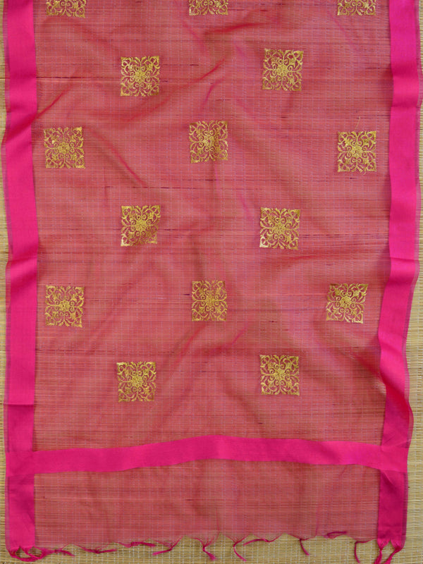 Banarasee Embroidered Gold Buta Design Organza Dupatta-Pink