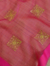 Banarasee Embroidered Gold Buta Design Organza Dupatta-Pink