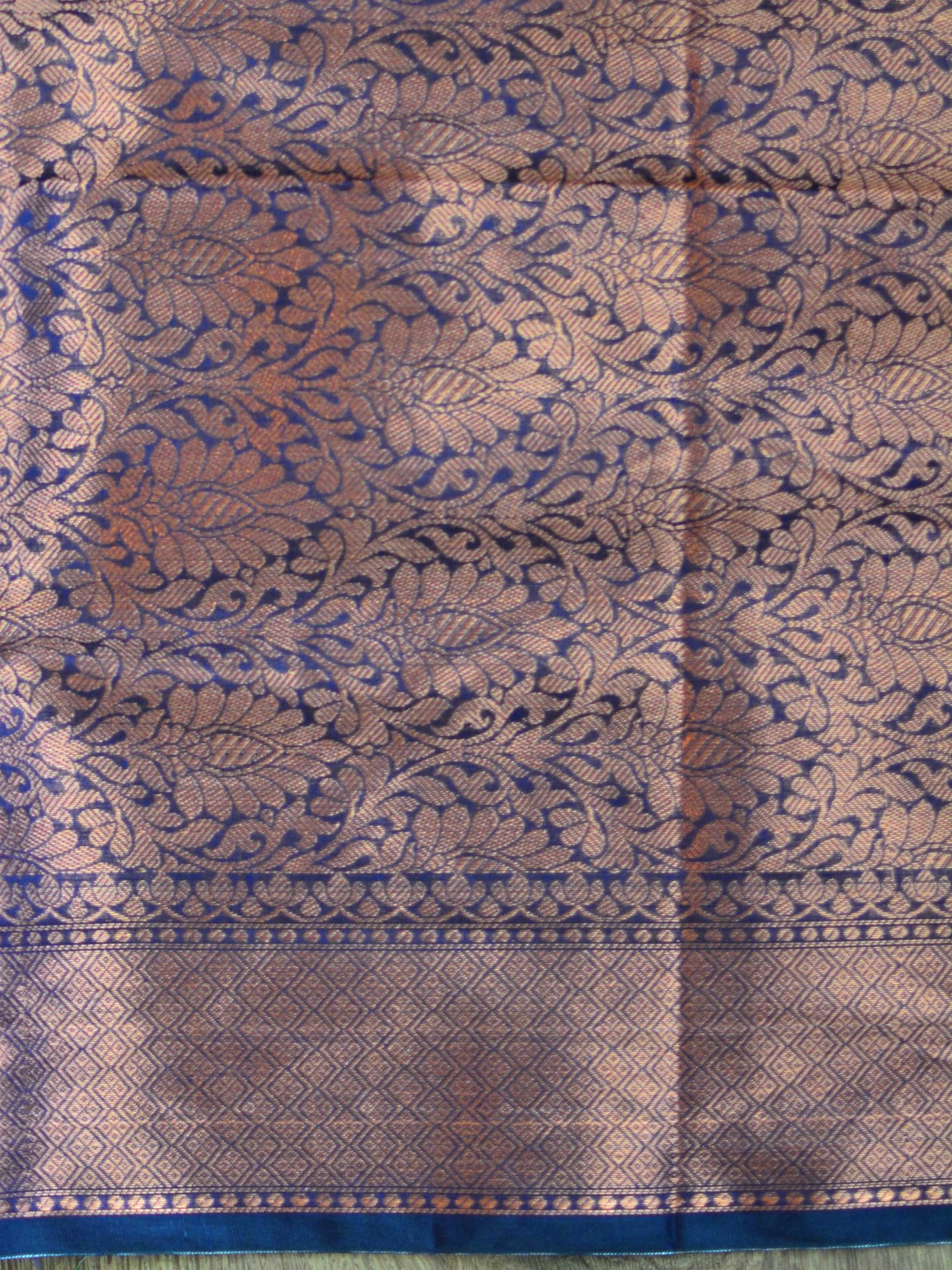 Banarasee Cotton Silk Saree With Copper Zari Buta & Border-Blue