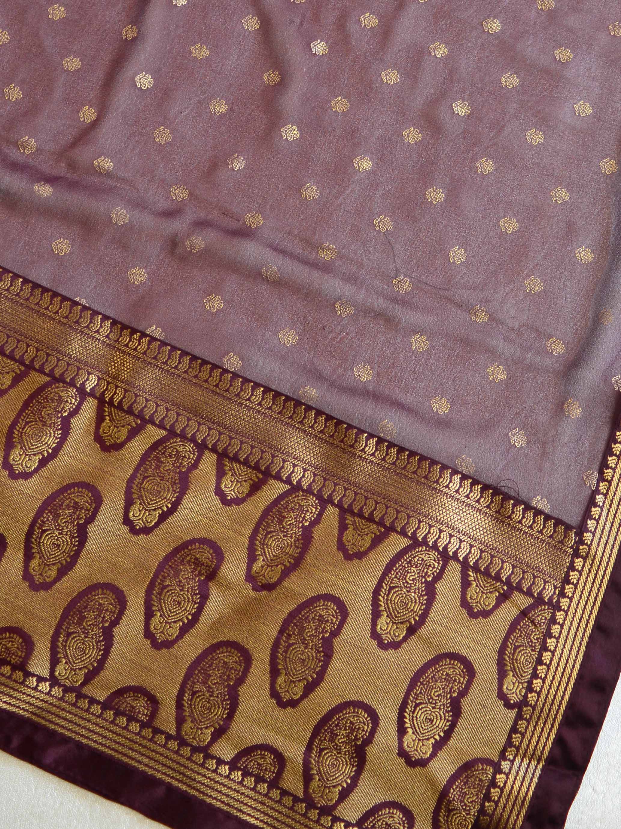 Banarasee Pure Chiffon Saree With Embroidery Work & Paisley Border-Wine