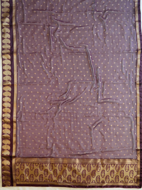 Banarasee Pure Chiffon Saree With Embroidery Work & Paisley Border-Wine