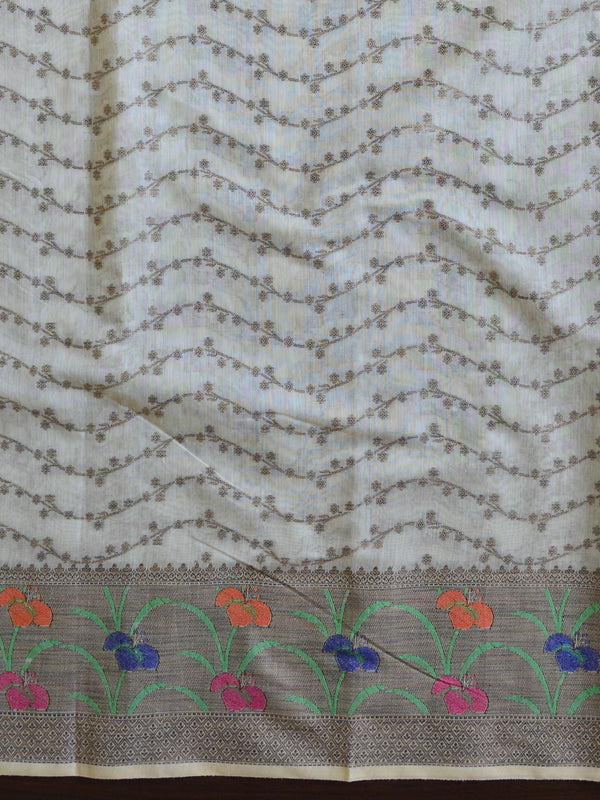 Banarasee Chanderi Cotton Salwar Kameez Fabric With Ghiccha Work-White
