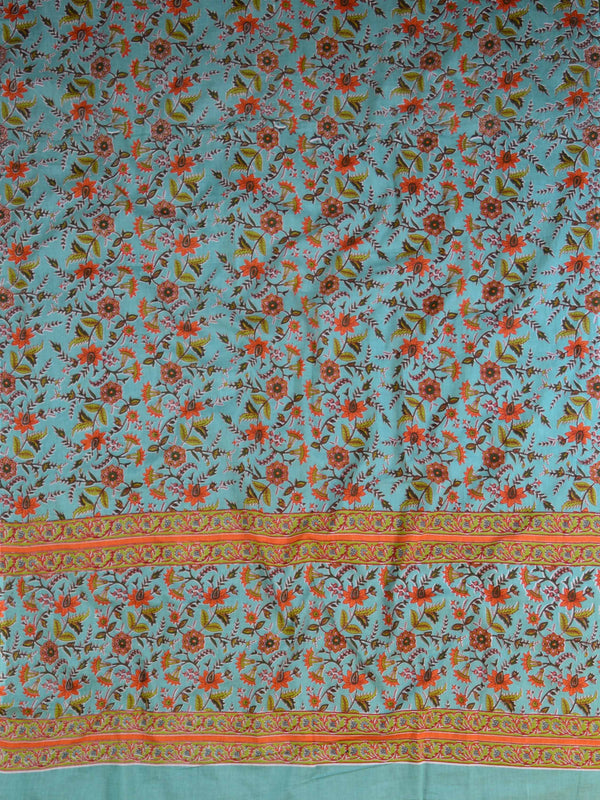 Handloom Mul Cotton Handblock Printed Suit Set-White & Blue