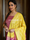 Banarasee Salwar Kameez Glossy Semi Silk Fabric With Zari Jaal Design-Violet & Yellow
