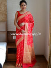 Banarasee Handwoven Semi-Chiffon Saree With Bel Design & Broad Floral Border-Red