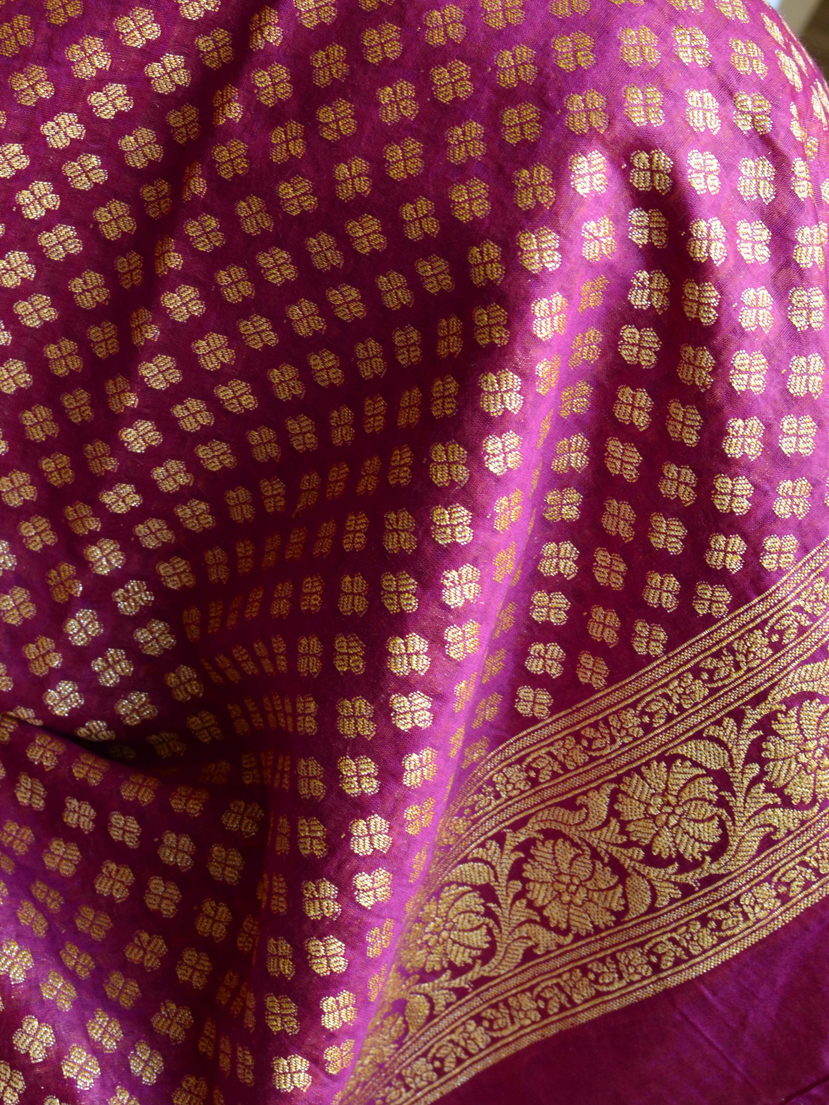 Banarasee Salwar Kameez Glossy Semi Silk Fabric With Zari Jaal Design-Violet & Yellow