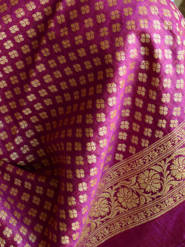 Banarasee Salwar Kameez Glossy Semi Silk Fabric With Zari Jaal Design-Violet & Yellow