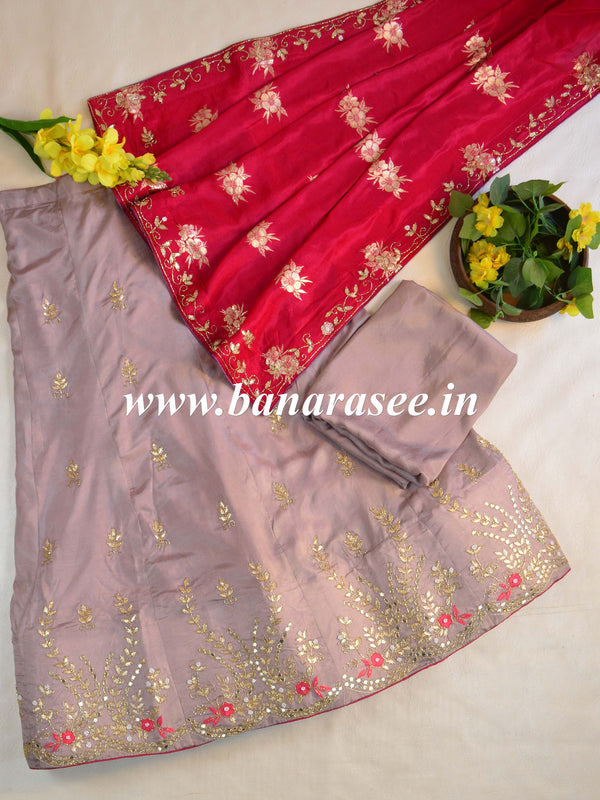 Banarasee Semi-Stitched Katdana & Zardozi Hand-work Lehenga Blouse & Dupatta-Mauve