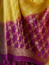 Banarasee Salwar Kameez Glossy Semi Silk Fabric With Zari Jaal Design-Violet & Yellow