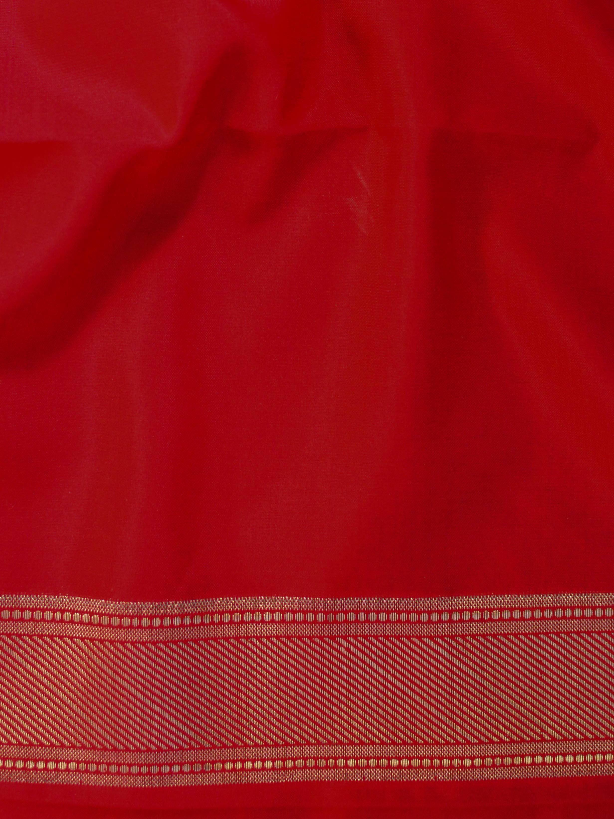 Banarasee Handwoven Semi Silk Saree With Stripes Design-Red