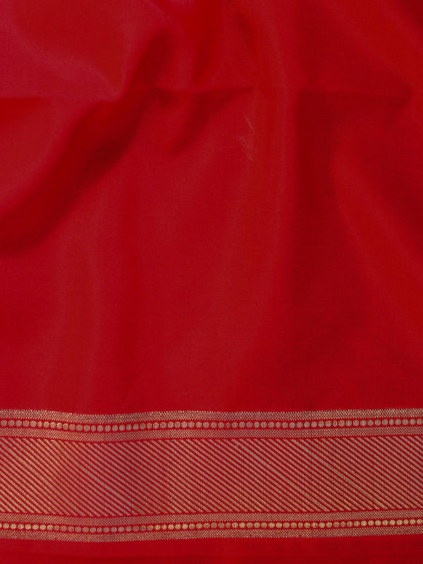Banarasee Handwoven Semi Silk Saree With Stripes Design-Red