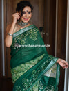 Bhagalpur Handloom Pure Linen Cotton Hand-Dyed Batik Pattern Saree-Green