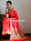Banarasee Handwoven Semi-Chiffon Saree With Bel Design & Broad Floral Border-Red