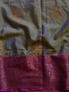 Banarasee Handloom Linen Silk Mix Antique Zari Buta Saree-Green