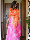 Bhagalpuri Silk Cotton Suit Set With Shibori Dye Design-Orange & Pink