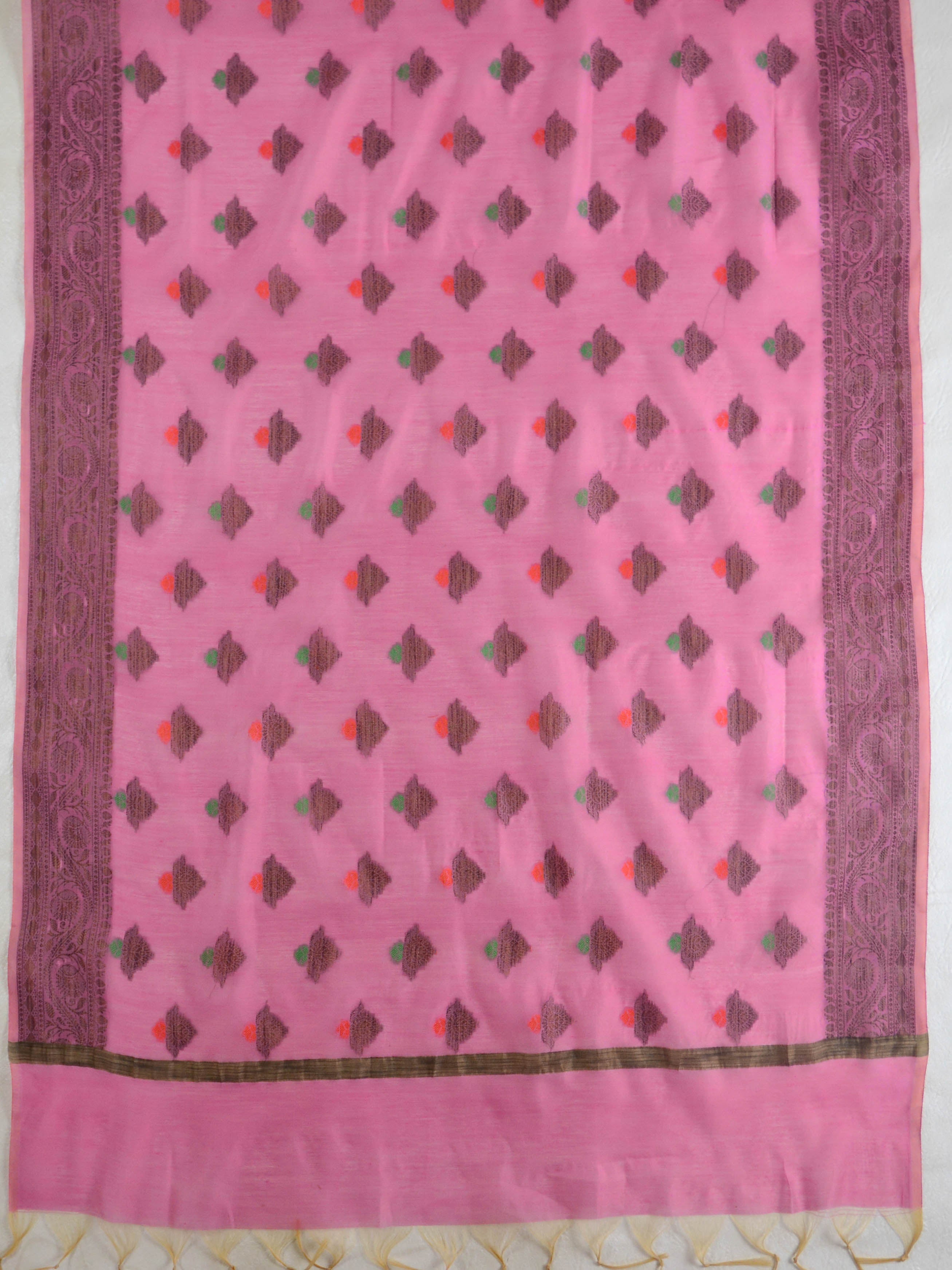 Banarasee Chanderi Cotton Salwar Kameez Fabric With Ghiccha Work-Pink