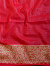 Banarasee Handwoven Semi-Chiffon Saree With Bel Design & Broad Floral Border-Red