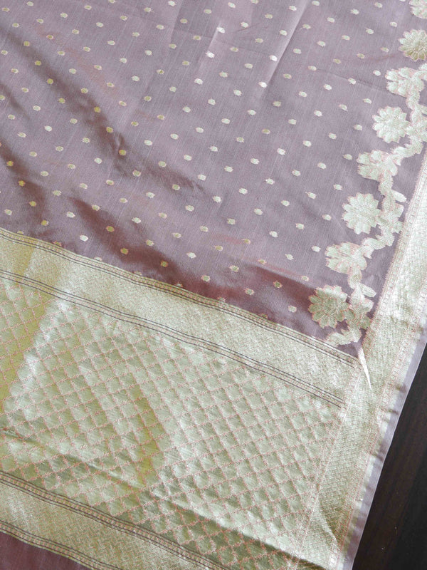Banarasee Organza Silver Zari Salwar Kameez Fabric With Dupatta-Peach