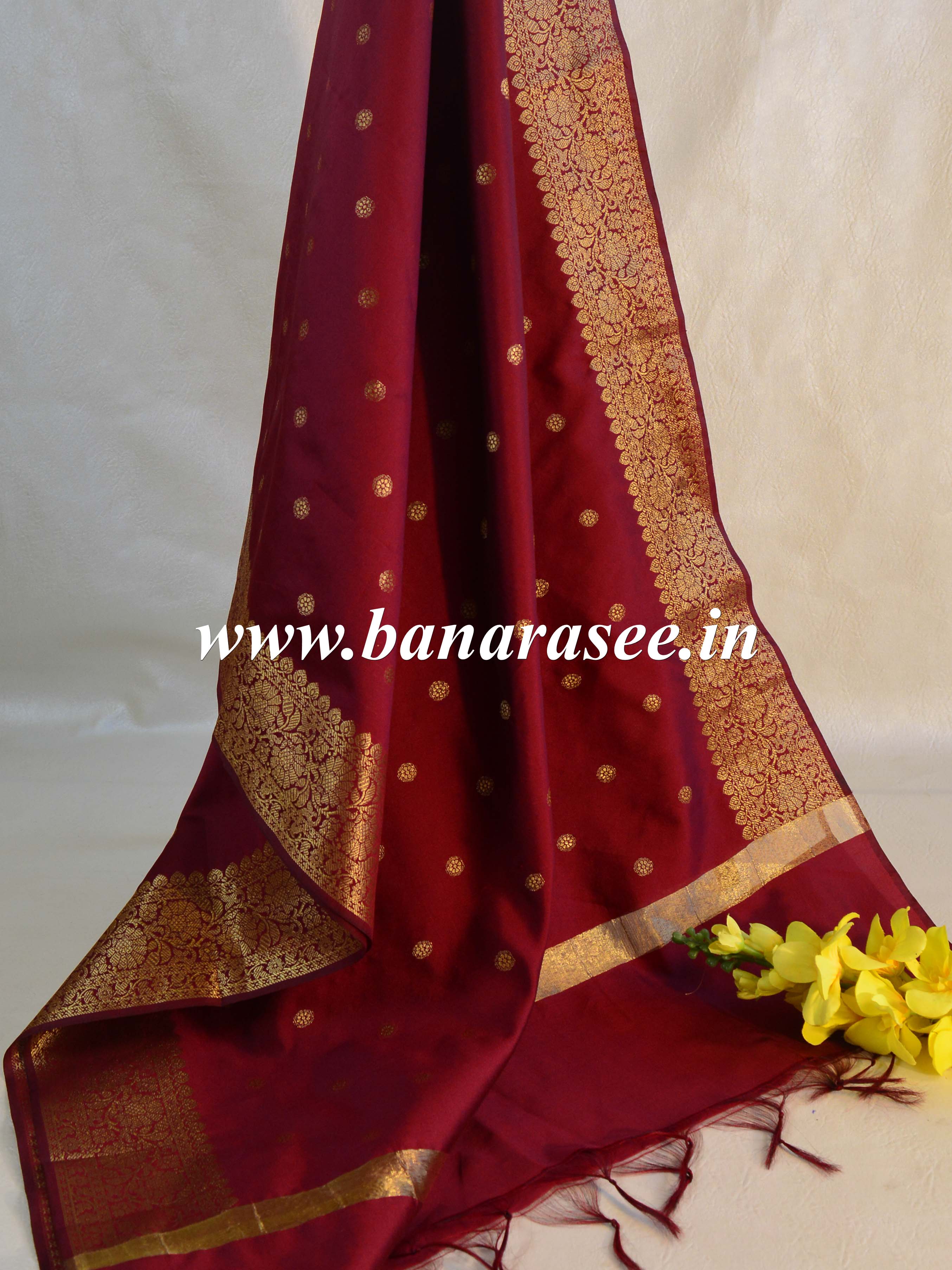 Banarasee Art Silk Buti Design Dupatta-Maroon