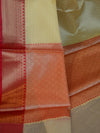 Banarasee Kora Muslin Saree With Contrast Skirt Border-Yellow & Red